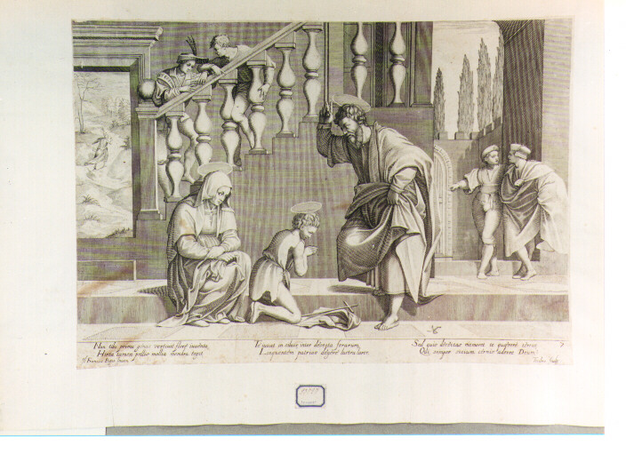 San Zaccaria benedice San Giovannino alla presenza di Sant'Elisabetta (stampa) di Cruger Theodor, Franciabigio (sec. XVII)