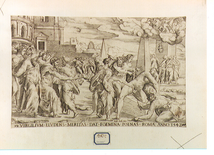 Virgilio Mago punisce una donna (stampa) di Bonaccorsi Pietro detto Perin del Vaga, Vico Enea (sec. XVI)