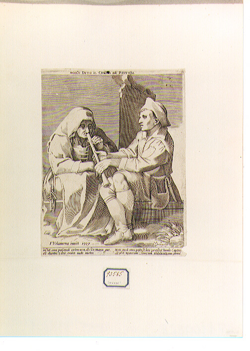 giovane cieco e vecchia seduta (stampa) di Villamena Francesco (sec. XVI)