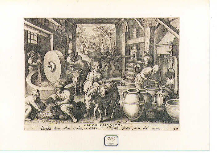 produzione dell'olio (stampa) di Galle Philip, Van der Straet Jan detto Giovanni Stradano (CERCHIA) (ultimo quarto sec. XVI)