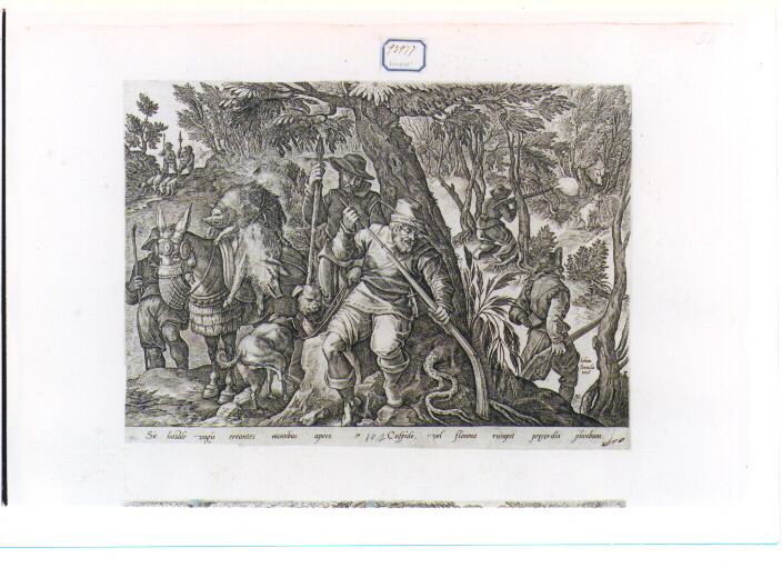 caccia al cinghiale (stampa) di Van der Straet Jan detto Giovanni Stradano, Galle Philip (CERCHIA) (sec. XVI)