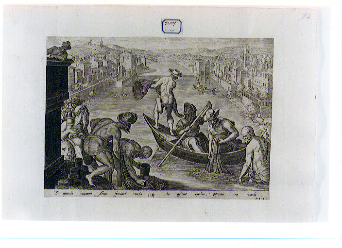 pesca nell'Arno (stampa) di Galle Philip, Van der Straet Jan detto Giovanni Stradano (sec. XVI)