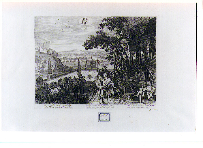paesaggio con segno dei Gemelli (stampa) di Sadeler Aegidius, Stevens Pieter II (primo quarto sec. XVII)