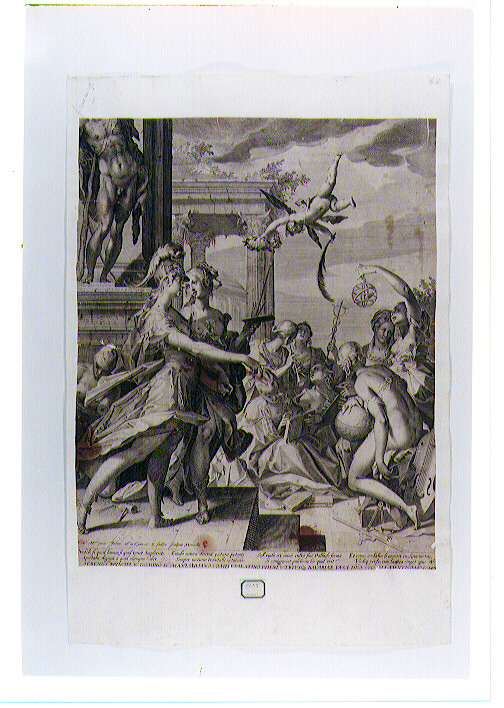 Minerva introduce la Pittura nel consesso delle Muse (stampa) di Von Aachen Hans, Sadeler Aegidius (primo quarto sec. XVII)