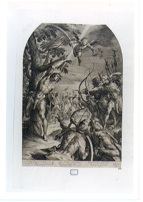 martirio di San Sebastiano (stampa) di Muller Jan, Von Aachen Hans (primo quarto sec. XVII)