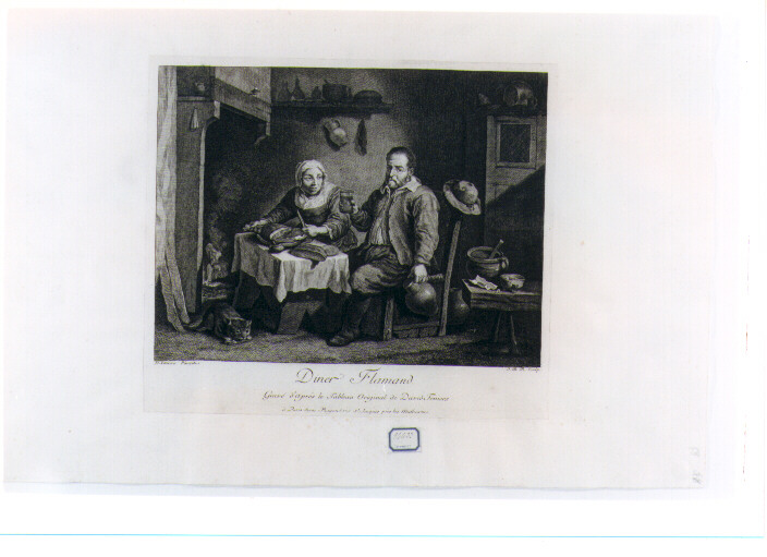 interno con figure (stampa) di Rigaud Jacques, Teniers David il Giovane (sec. XVIII)