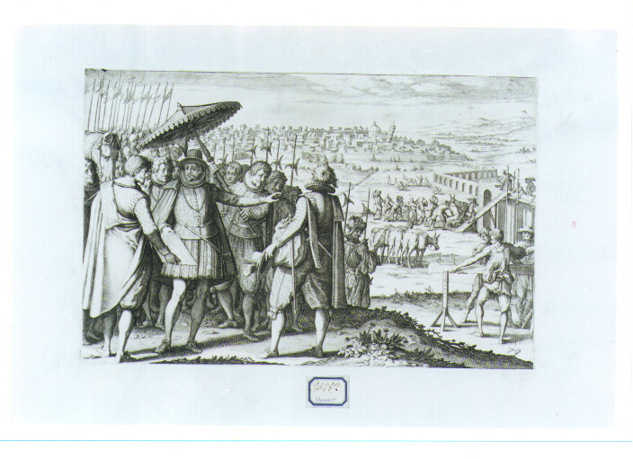 Ferdinando I di Toscana fa riparare l'acquedotto di Pisa (stampa) di Rosselli Matteo, Callot Jacques (sec. XVII)