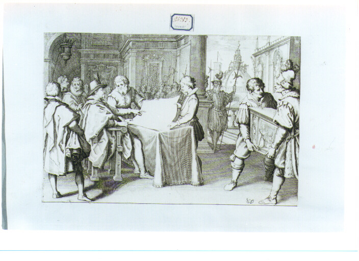 Ferdinando I di Toscana esamina il disegno della lanterna per la cupola deduomo di Firenze (stampa) di Callot Jacques, Rosselli Matteo (sec. XVII)