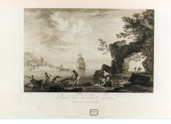 veduta del porto di Livorno con pescatori (stampa) di Vernet Claude Joseph (sec. XVIII)