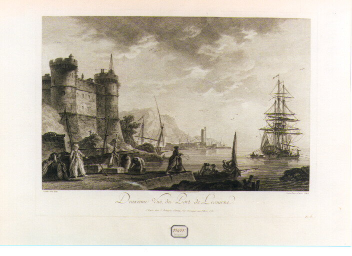 veduta del porto di Livorno con pescatori (stampa) di Vernet Claude Joseph (sec. XVIII)