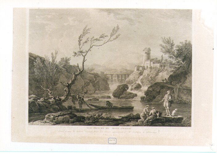 paesaggio fluviale con pescatori (stampa) di Vernet Claude Joseph (sec. XVIII)