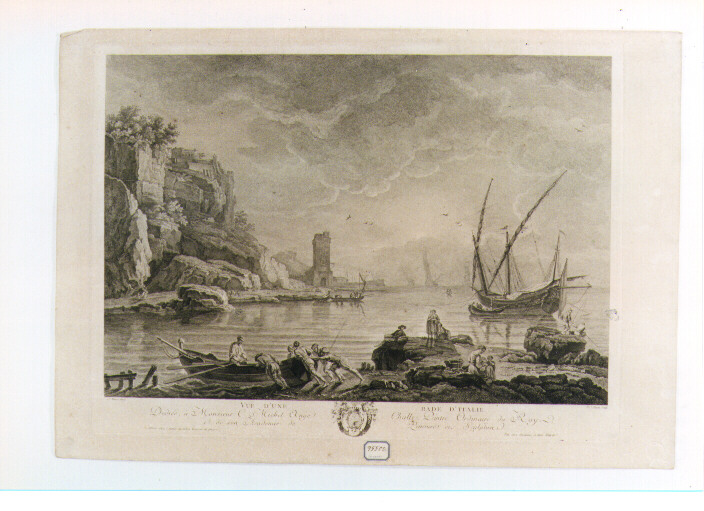 marina con pescatori e barche (stampa) di Vernet Claude Joseph (seconda metà sec. XVIII)