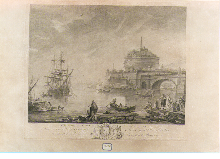 veduta di Castel Sant'Angelo dal porto (stampa) di Vernet Claude Joseph (sec. XVIII)