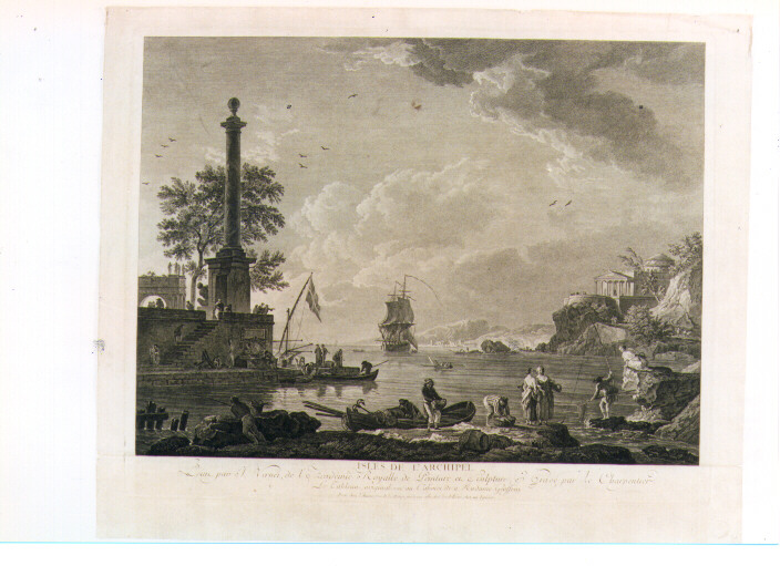 marina con pescatori e barche (stampa) di Vernet Claude Joseph (seconda metà sec. XVIII)