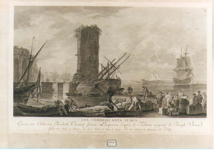 veduta di porto con rovine e figure (stampa) di Vernet Claude Joseph (seconda metà sec. XVIII)