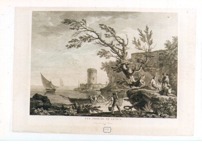 marina con pescatori e barche (stampa) di Vernet Claude Joseph (sec. XVIII)