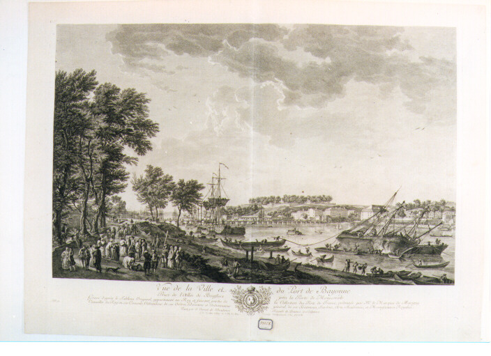 veduta del Porto di Bayonne (stampa) di Le Bas Jacques Philippe, Vernet Claude Joseph (sec. XVIII)