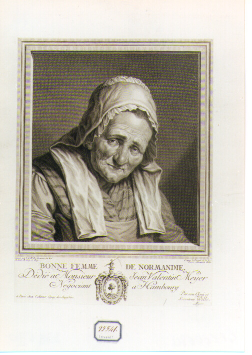 ritratto femminile di anziana (stampa) di Wille Pierre Alexander (secc. XVIII/ XIX)