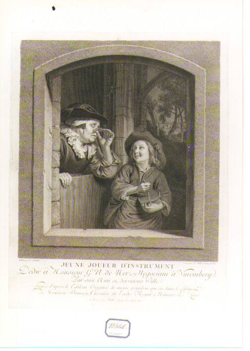 ritratto di fanciullo con strumento musicale (stampa) di Schalcken Godfried (sec. XVIII)
