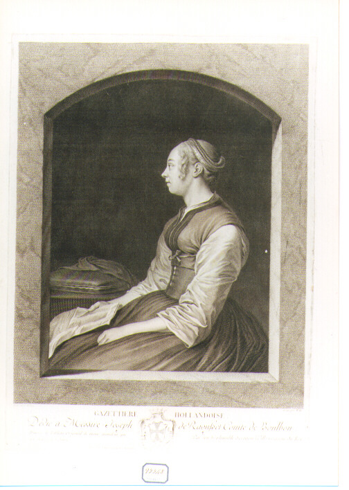 ritratto femminile di profilo seduto (stampa) di Ter borch Gerard il Giovane (seconda metà sec. XVIII)