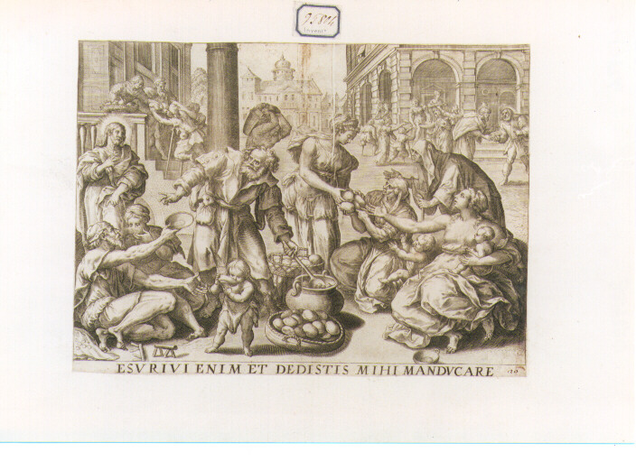 sette opere di misericordia: dar da mangiare agli affamati (stampa) di De Vos Marten (sec. XVI)
