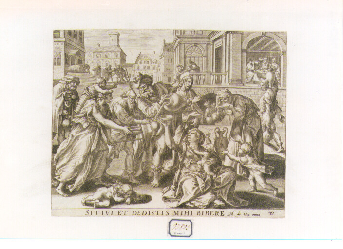 sette opere di misericordia: dar da bere agli assetati (stampa) di De Vos Marten (sec. XVI)