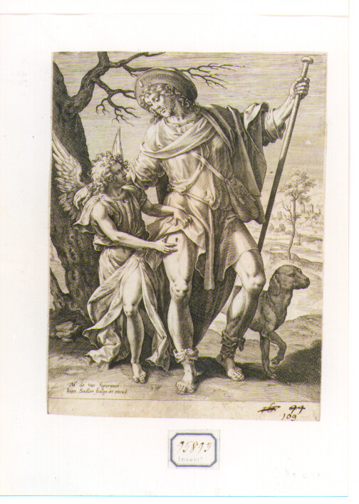 San Rocco nel deserto curato dall'angelo (stampa) di De Vos Marten (seconda metà sec. XVI)