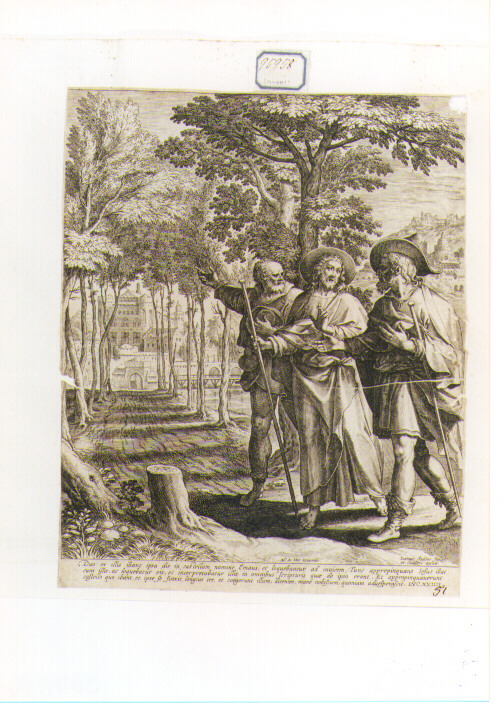 incontro di Cristo e i discepoli sulla via di Emmaus (stampa) di Sadeler Jan il Vecchio (seconda metà sec. XVI)