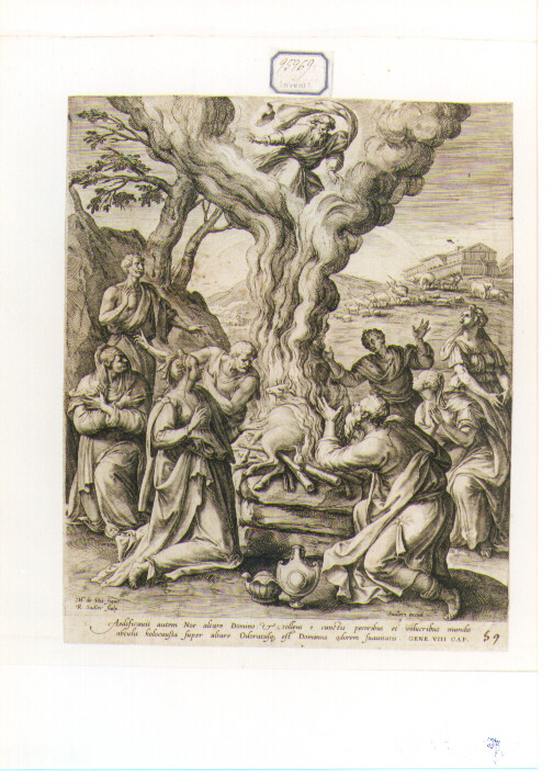 Noè edifica l'altare a Dio padre (stampa) di Sadeler Raphael I (seconda metà sec. XVI)