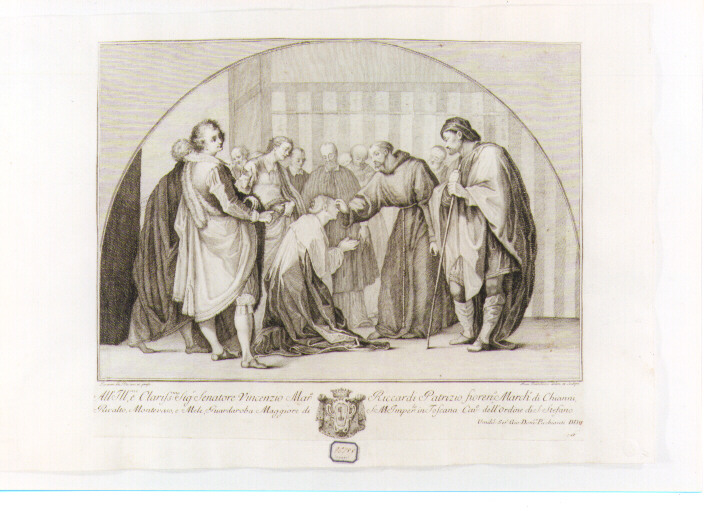 San Francesco di Paola ridona la vista a una donna (stampa) di Mannozzi Giovanni detto Giovanni da San Giovanni (secc. XVIII/ XIX)
