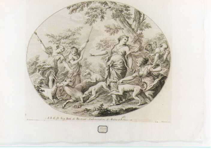 Diana cacciatrice con le ninfe (stampa) di Bartolozzi Francesco (secc. XVIII/ XIX)