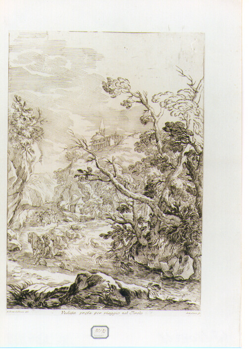 paesaggio fluviale con figure (stampa) di Gabbiani Antonio Domenico (sec. XVIII)