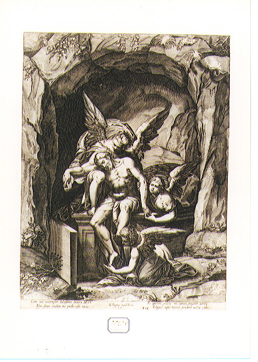 Cristo in pietà sorretto da angeli (stampa) di Turpin Jean - ambito toscano (sec. XVI)