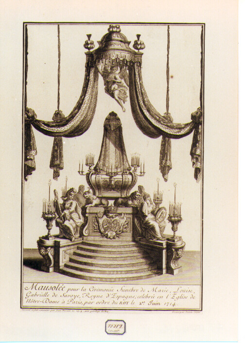 Cenotafio per la cerimonia funebre di Maria Luisa Gabriella di Savoia (stampa) di Berain Jean (sec. XVIII)