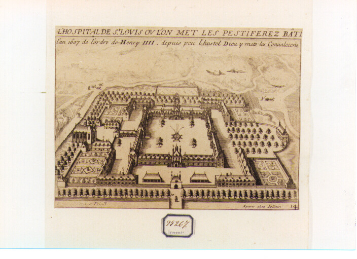 veduta dell'hospital De St. Louis (stampa) di De La Boissière Gilles Jodelet (ultimo quarto sec. XVII)