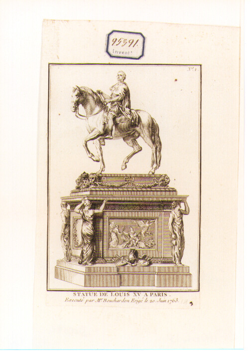 Statua equestre di Luigi XV a Parigi (stampa) di Bouchardon Edme (sec. XVIII)