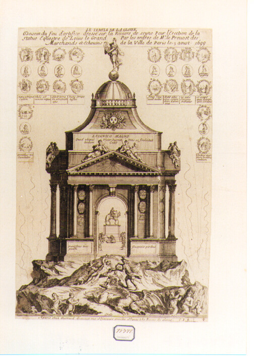 apparato effimero per l'inaugurazione della statua equestre di Luigi XIV (stampa) di Guérard Nicolas (sec. XVII)