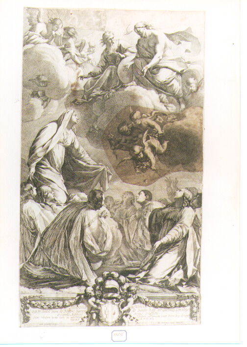 Madonna che intercede presso la Santissima Trinità (stampa) di Dorigny Michel, Vouet Simon (sec. XVII)