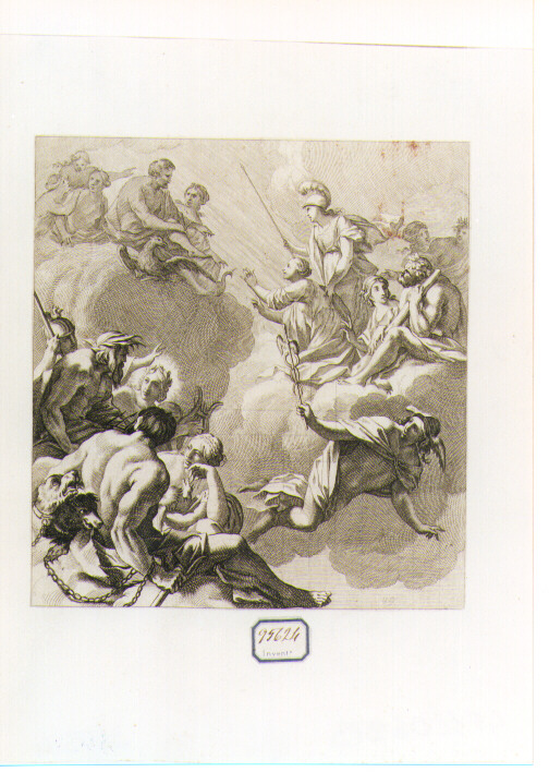 Minerva presenta Iride a Giove al cospetto degli Dei (stampa) di Vouet Simon, Dorigny Michel (maniera) (sec. XVII)