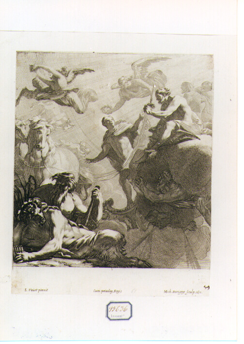 Giove affida ad Apollo la guida del Carro del Sole (stampa) di Vouet Simon, Dorigny Michel (sec. XVII)