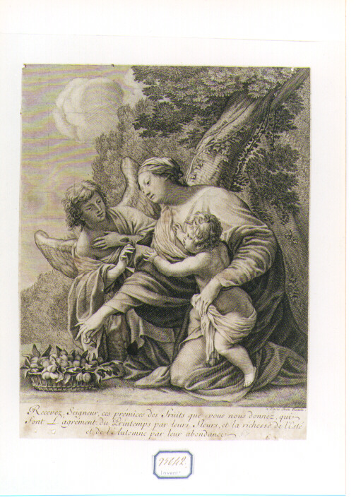 Madonna con Bambino e angelo (stampa) di Bazin Nicolas (CERCHIA), Vouet Simon (secc. XVII/ XVIII)