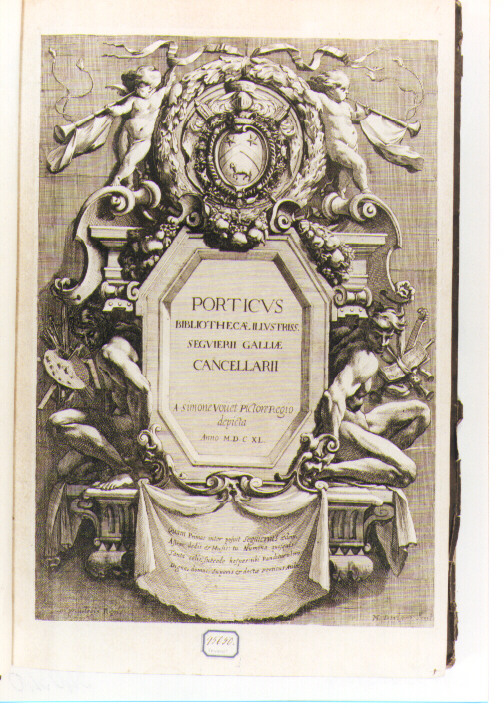 Figure Allegoriche, Putti e Stemma Gentilizio (stampa) di Dorigny Michel, Vouet Simon (sec. XVII)