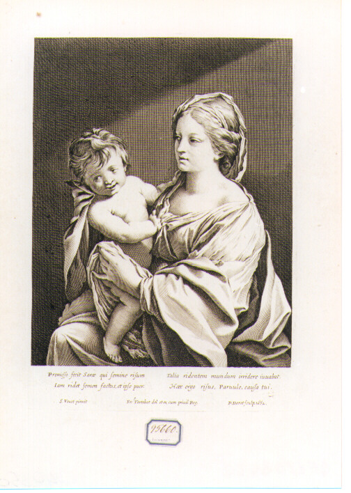 Madonna con Bambino (stampa) di Daret Pierre, Tortebat François, Vouet Simon (sec. XVII)