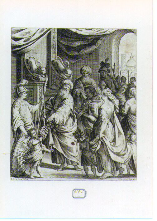 scena Biblica con Allegoria della Famiglia Barberini ? (stampa) di Del Sole Giovanni Battista, Bonacina Giovanni Battista (metà sec. XVII)