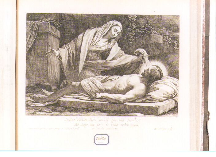 Santa Maria Maddalena contempla il Cristo morto (stampa) di Vouet Simon, Dorigny Michel (sec. XVII)