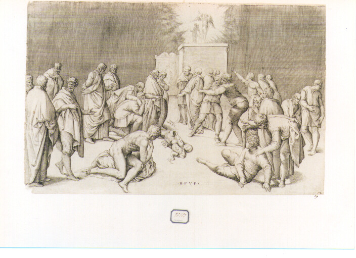 arca dell'alleanza posta nel tempio di Bagon (stampa) di Franco Giovanni Battista detto Semolei (sec. XVI)