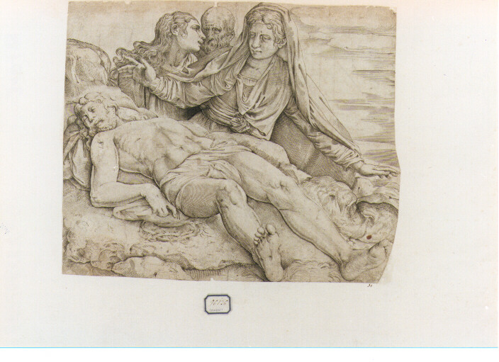compianto sul Cristo morto (stampa) di Franco Giovanni Battista detto Semolei (sec. XVI)