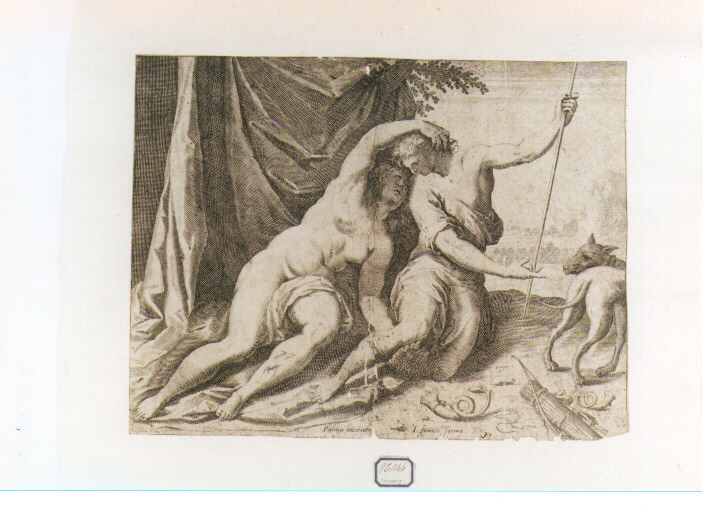Venere cerca di trattenere Adone dall'andare a caccia (stampa) di Negretti Jacopo detto Jacopo Palma il Giovane (CERCHIA) (sec. XVI)