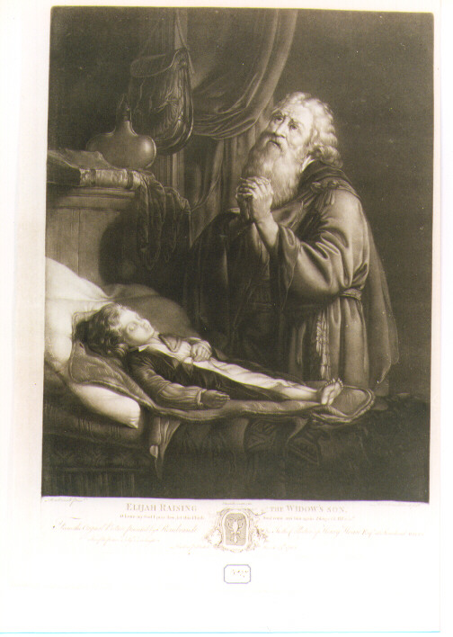 Elia resuscita il figlio della vedova di Sarepta (stampa) di Earlom Richard, Van Rijn Rembrandt Harmenszoon (sec. XVIII)