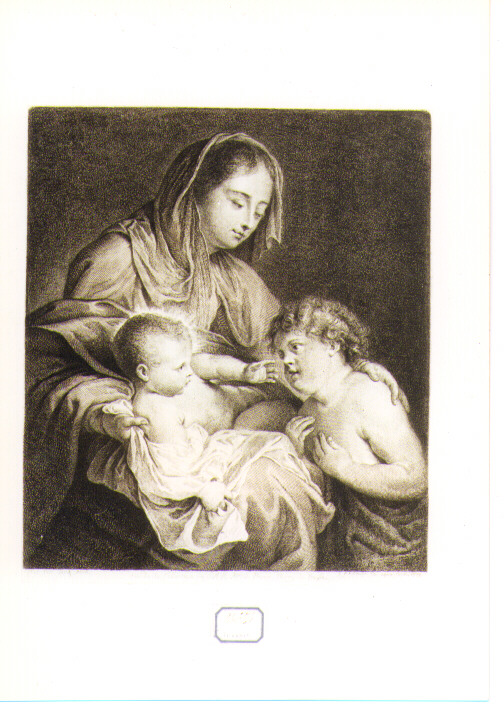 Madonna con Bambino e San Giovannino (stampa) di Schmidt Georg Friedrich, Van Dyck Anton (sec. XVIII)